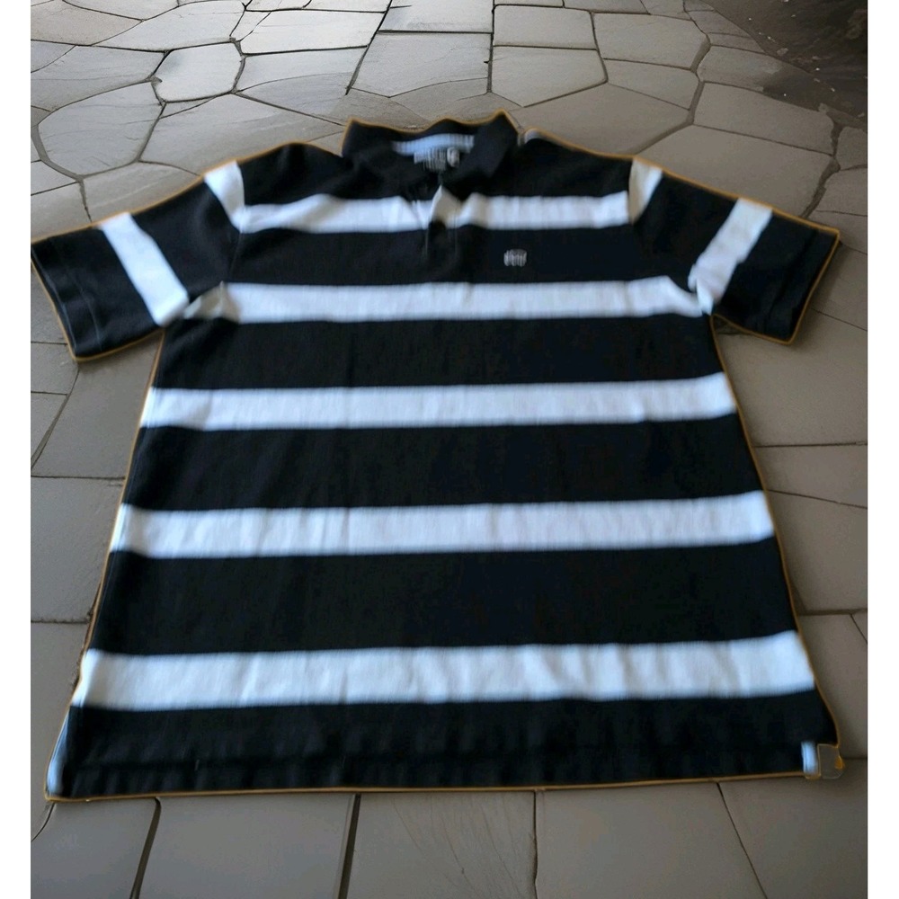 Vntg Y2K Ecko Unltd. Polo Shirt 2XL Mens Black & White Striped Streetwear Skater
